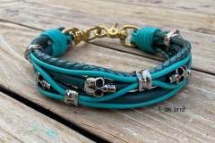 Luxus-Hundehalsband-Leder-4-cm-breit-Skull-Ohr-Tunnel-Tuerkis-Petrol