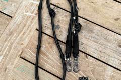 Luxus-Hundeleine-Leder-Doppelstrang-je-8-mm-SCHWARZ-skull-
