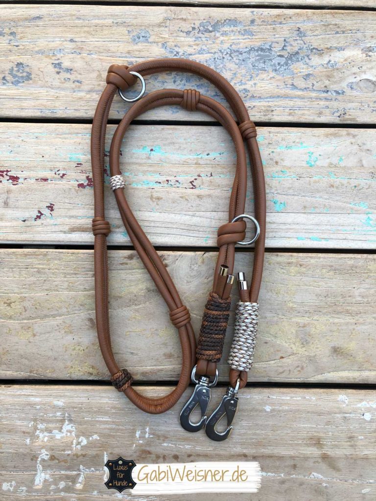 Halsband und Leine zusammen Luxus Hundeleine Leder Sattelbraun