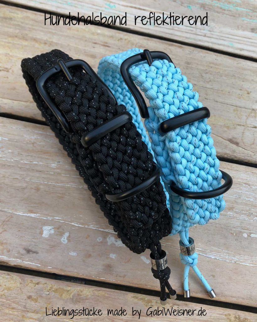 Reflektierendes Hundehalsband in Schwarz oder Hellblau