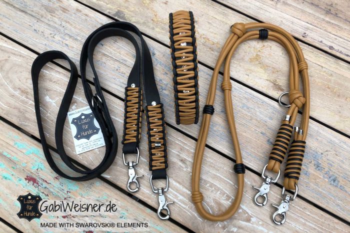 Hundehalsband mit Swarovski Elements, Leder 3 cm breit, Knotenhalsband