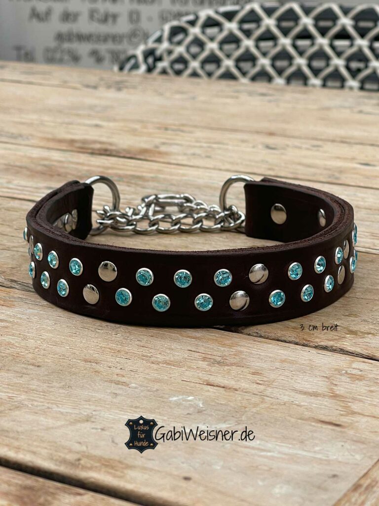 Hundehalsband mit Strass in Hellblau.